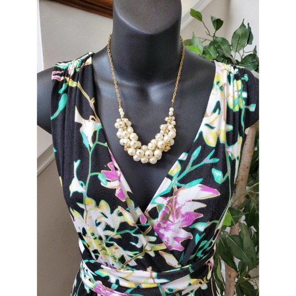 Jennifer Lopez Women's Black Floral Rayon V-Neck Sleeveless Long Maxi Dress XS - Picture 2 of 10